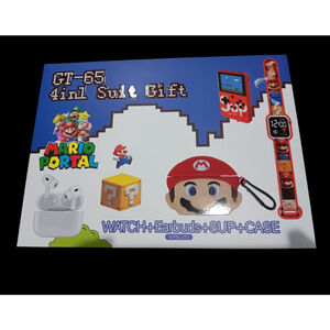 GT-65 Mario Portal 4in1 Suit Gift Smart Watch, Ear Buds/Case, Sup Game & Charger
